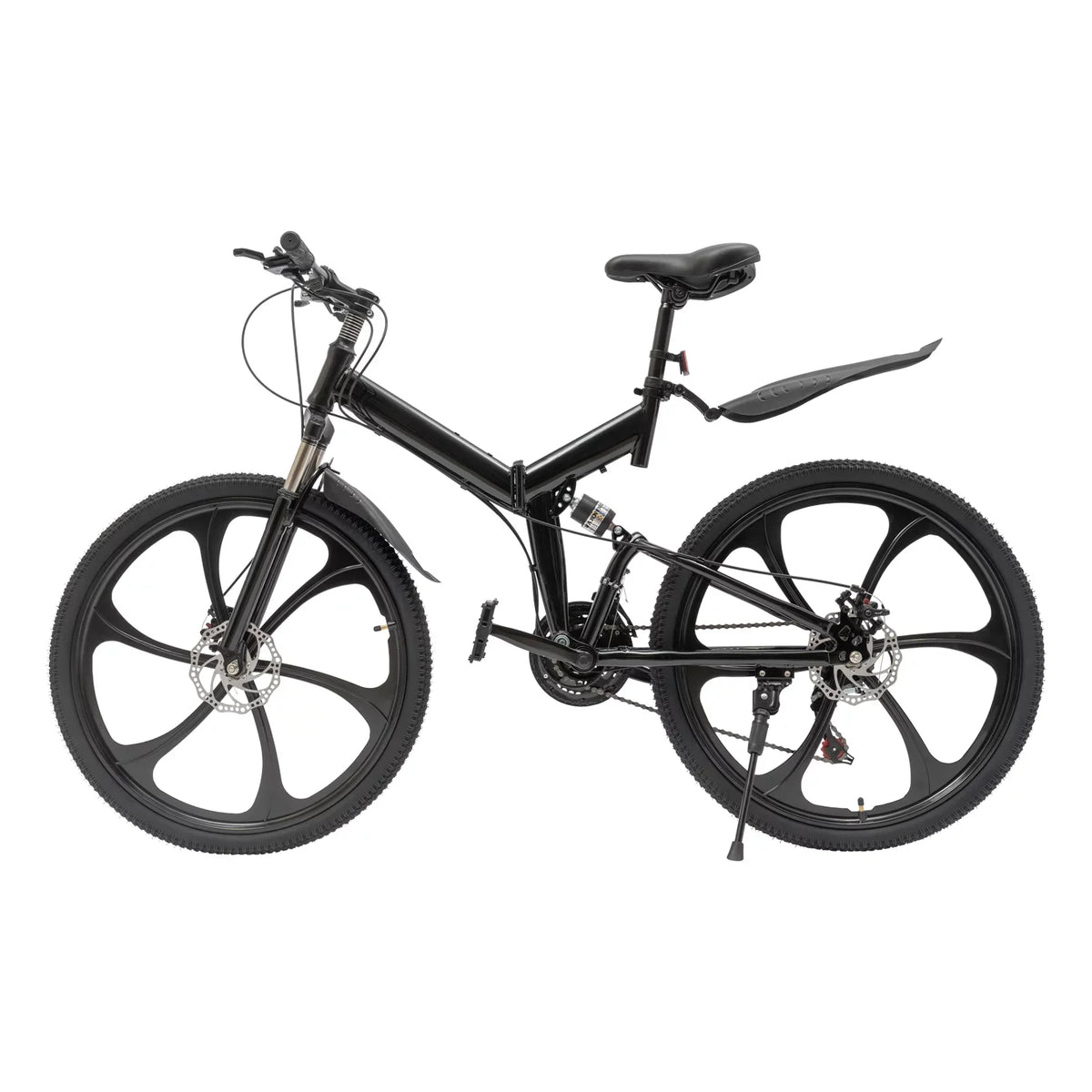 Folding Mountain Bike, 26" 21-Speed Height Adjustable Steel Frame Shifter City Bicycle for Men & Women Double Disc Brake Black