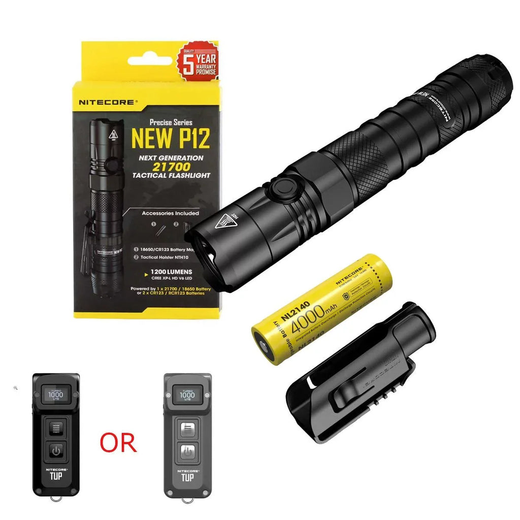 Value Bundle: Nitecore  P12 Tactical  Flashlight - 1200 Lumens with  Rechargeable Intelligent Pocket Light and 1x Nitecore NL2140 21700 4000mAh Battery