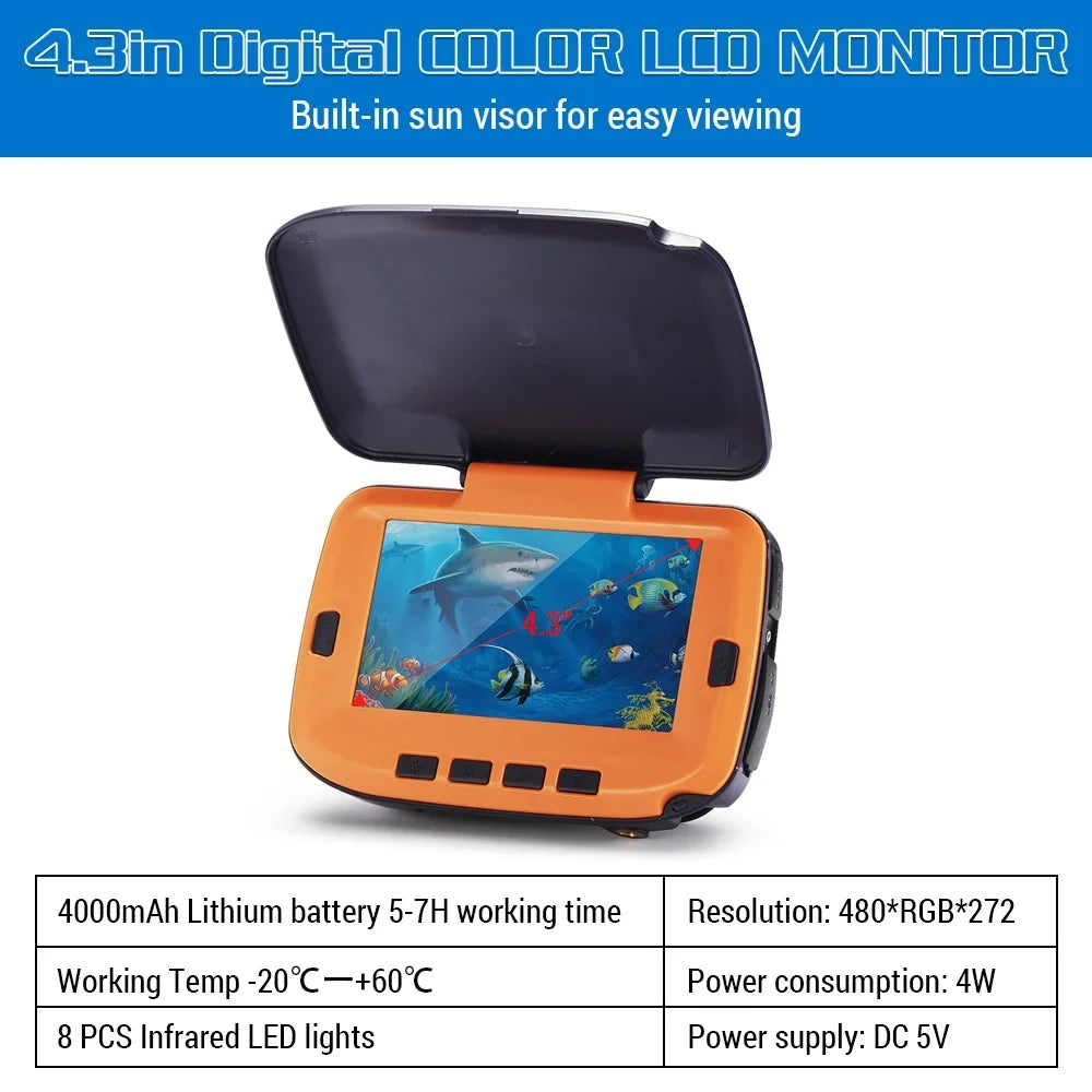 Underwater Fishing Camera with 4.3in Digital  120° 300,000 Pixels 8  Night Vision for River/Ice Fishing