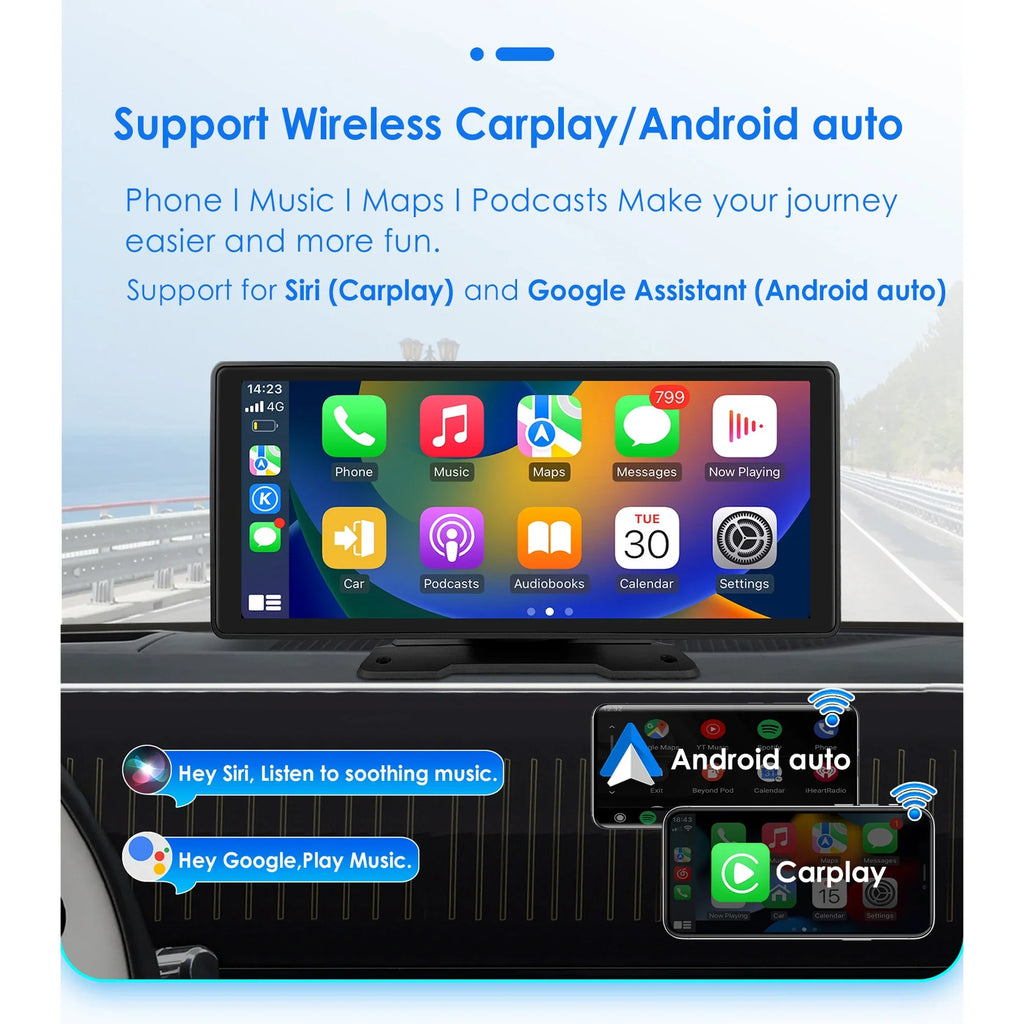 Android Auto Wireless Apple Carplay 360° Adjustable 10.26 Inch Touchscreen Car Radio Stereo Head Unit Bluetooth  Navigation Player With Backup Camera