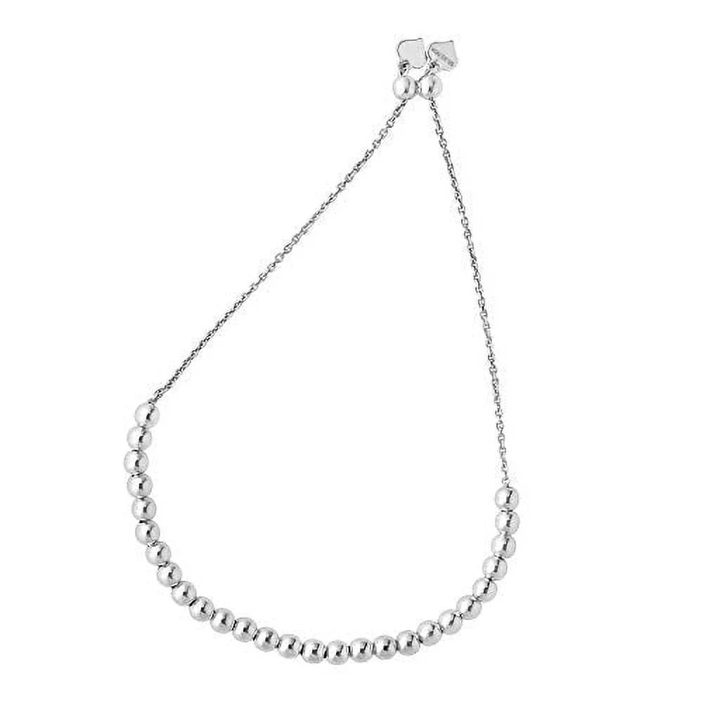 JewelStop Silver Rhodium Finish Shiny Round Ball & 2 Small Hanging Hearts On Oval Link Adjustable Bracelet, 5.1gr.