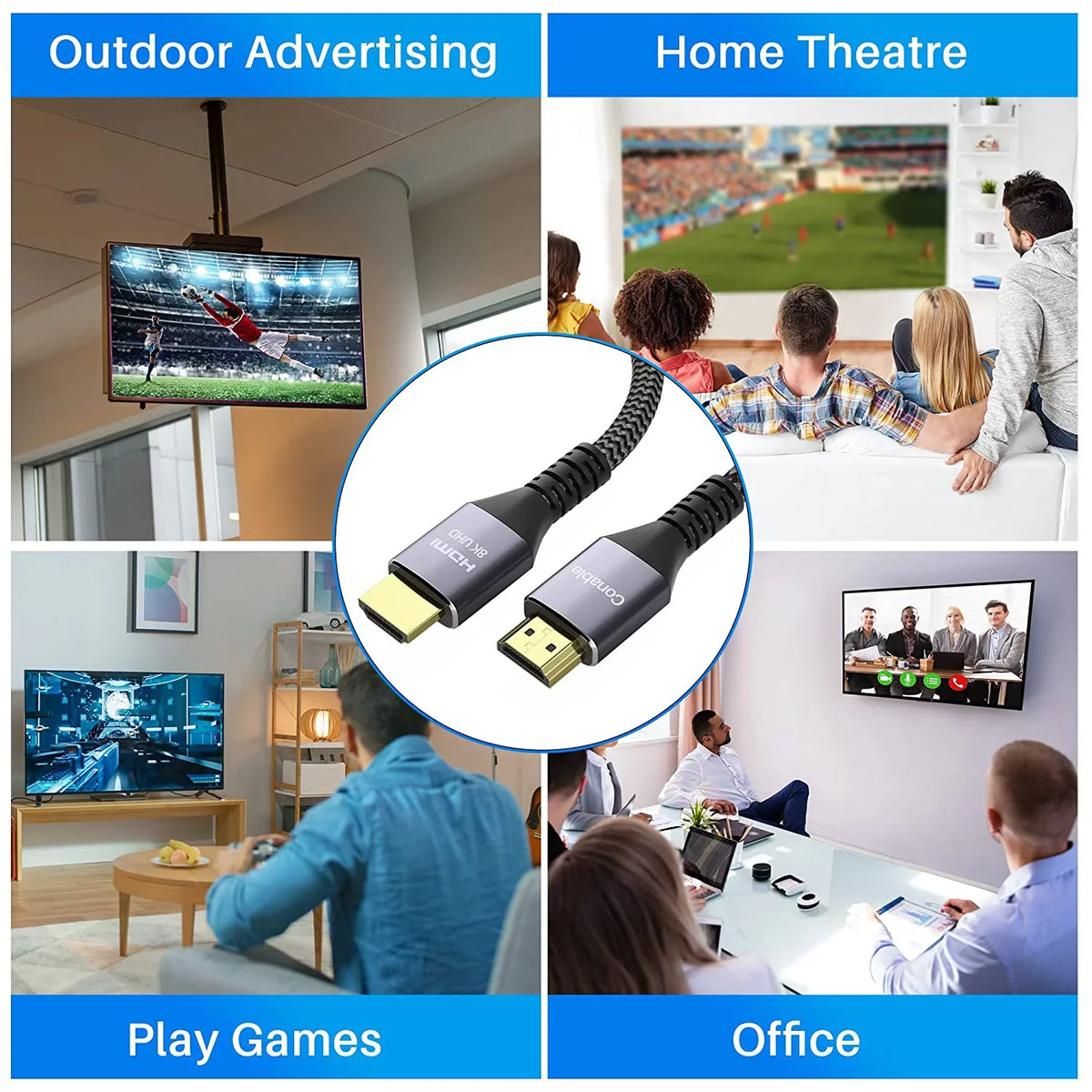 Short 8K  2.1 Certified Cable 2 Feet (2 Pack) 48Gbps High Speed Ultra  Braided Cord, 8K@60Hz 4K@120Hz eARC