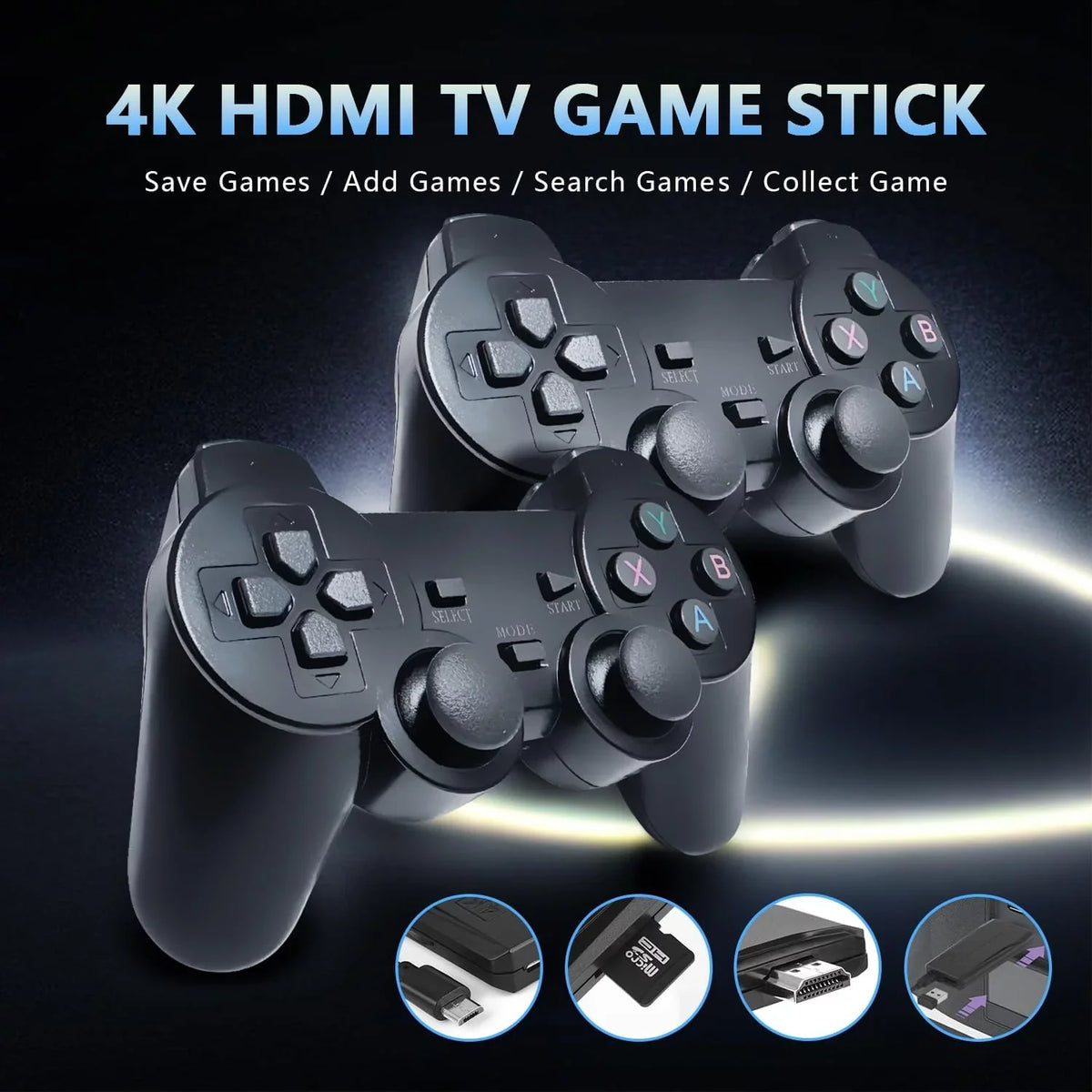 Retro Game Stick - Retro Game Console Revisit Classic Games with Built-in 9 Emulators, 20,000+ Games, 4K  Output, and 2.4GHz Wireless Controller for  Plug and Play(64G)