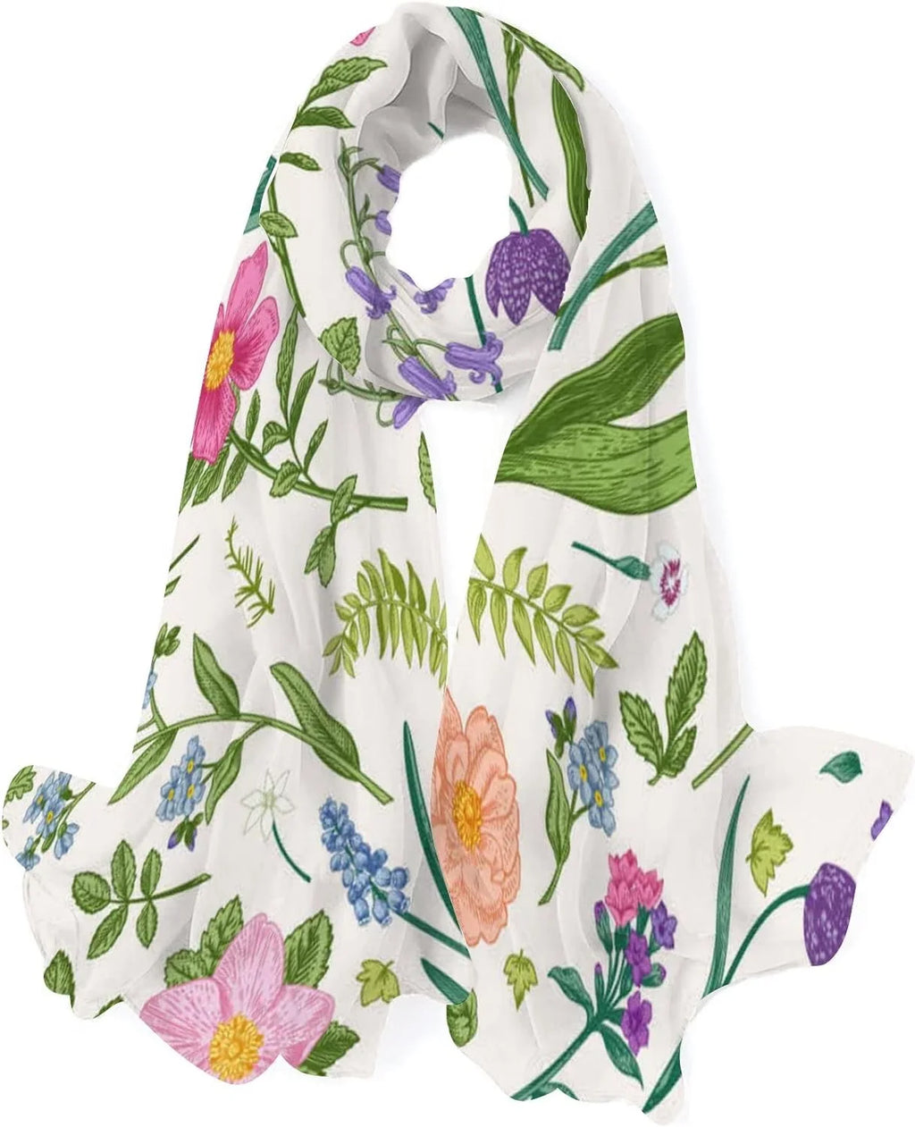 Hyjoy Meadow Flowers and Herbs Long Silk Neck Scarf Lightweight Shawl Wrap Scarves for Women Girls