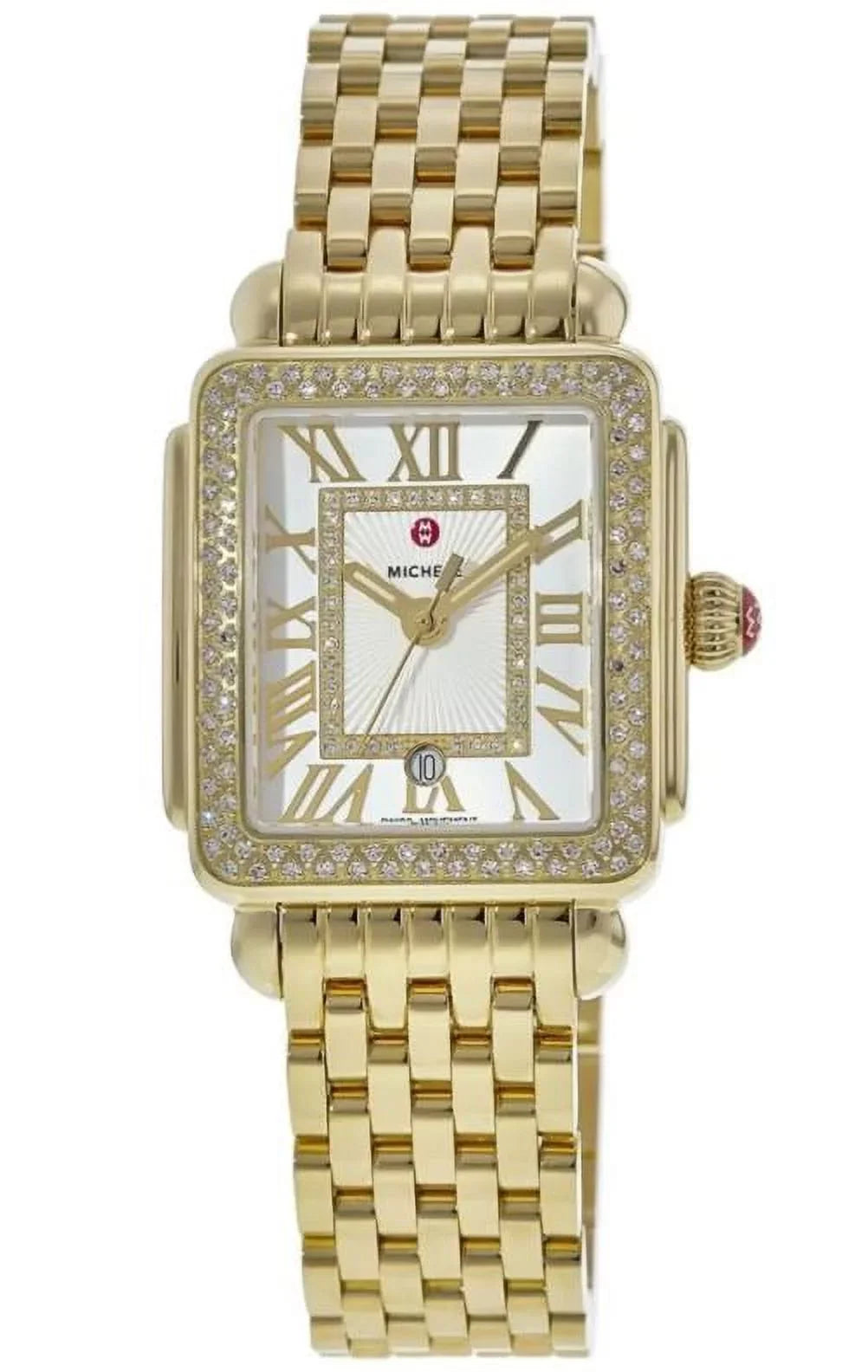 Michele Deco Madison Diamond Silver Dial Diamond Gold Plated Women's Watch MWW06G000003