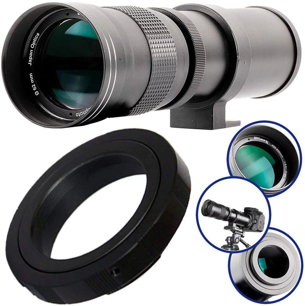Ultimaxx 420-800mm f/8.3-16 Super  Manual Telephoto Zoom T-Mount Lens Kit for Nikon F-Mount D6, D5, D4, D850, D810, D800, D780, D750, D610, D600, D7500, D7200, D5600, D5500, D5300, D3500 and D3400 D