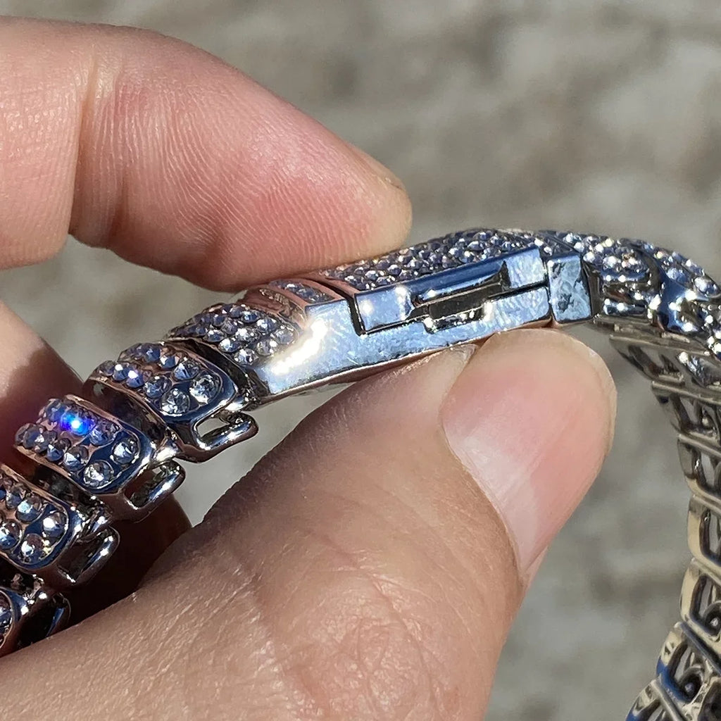 Mens Hip Hop Bracelet Micro Pave Iced Box Lock Silver Tone Bling Out 8.5" Inch x 16MM Thick