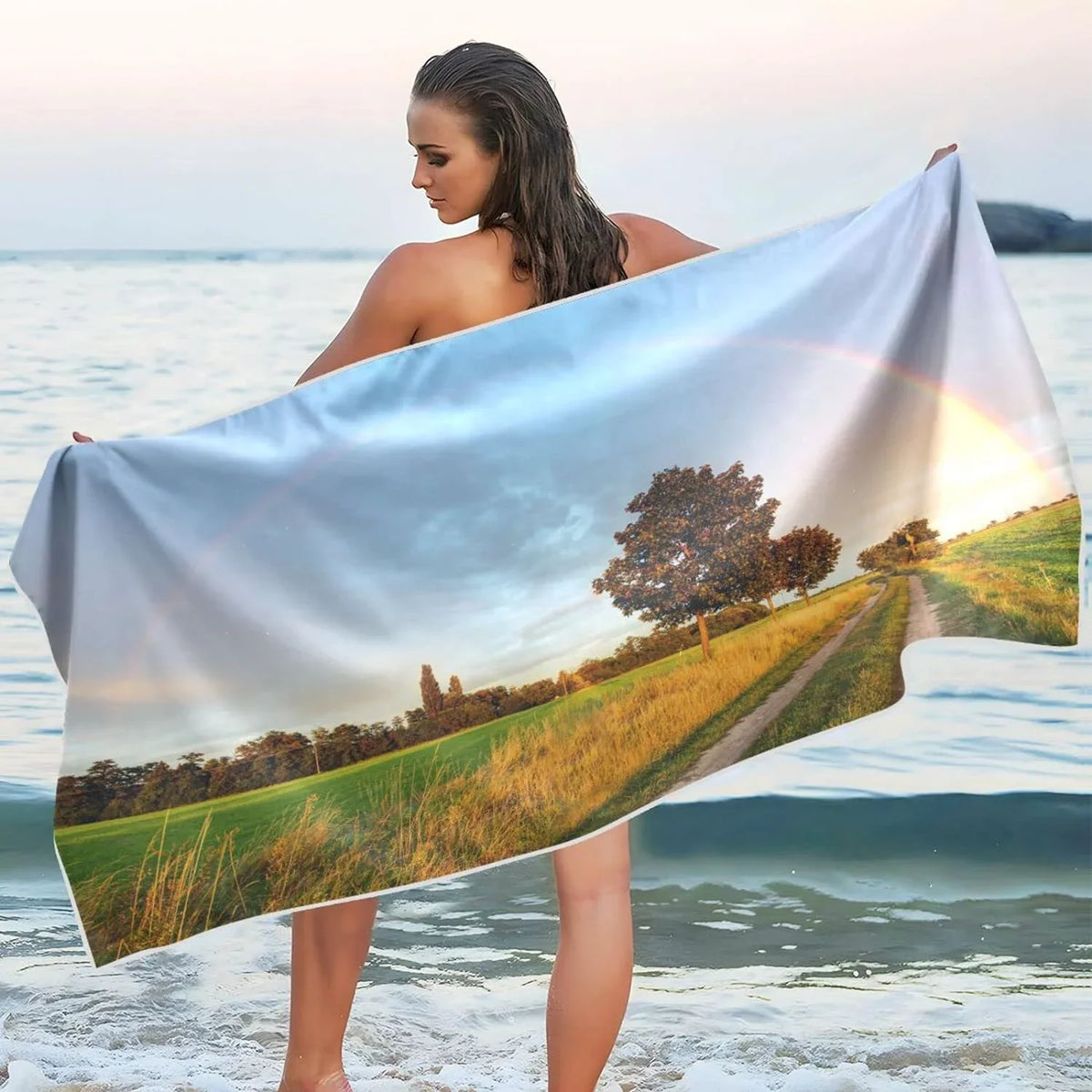 Bestwell Wild Road Beach Towel - Lightweight Compact Oversized Travel Towels - Super Absorbent Quick Dry Towel for Swimming Camping Holiday（384）