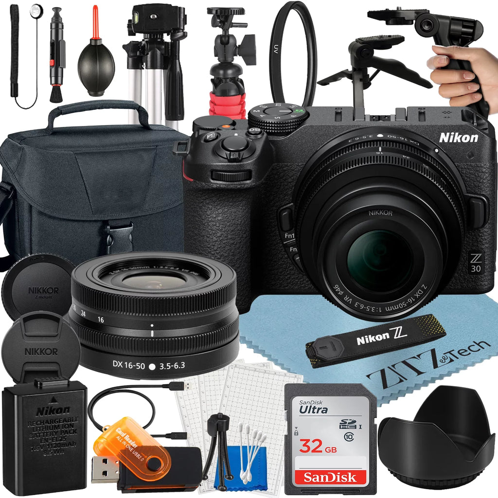 Nikon Z30 Mirrorless Camera Bundle with  16-50mm  Zoom Lens + 32GB SanDisk Card + Case + Tripod + ZeeTech Accessory