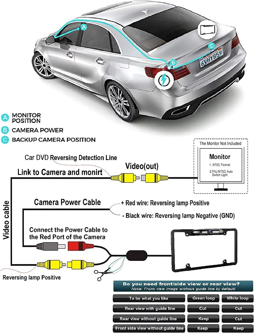 Backup Camera Rearview License Plate Frame for  -AX5500 XAVAX5500 Black