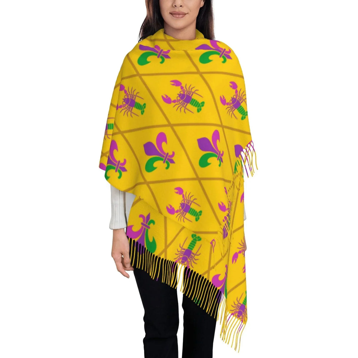 Junzan Lightweight Women'S Fashion Mardi Gras Crayfish And Fleur De Lis Printed Winter Fall Warm Scarves Scarf Shawl