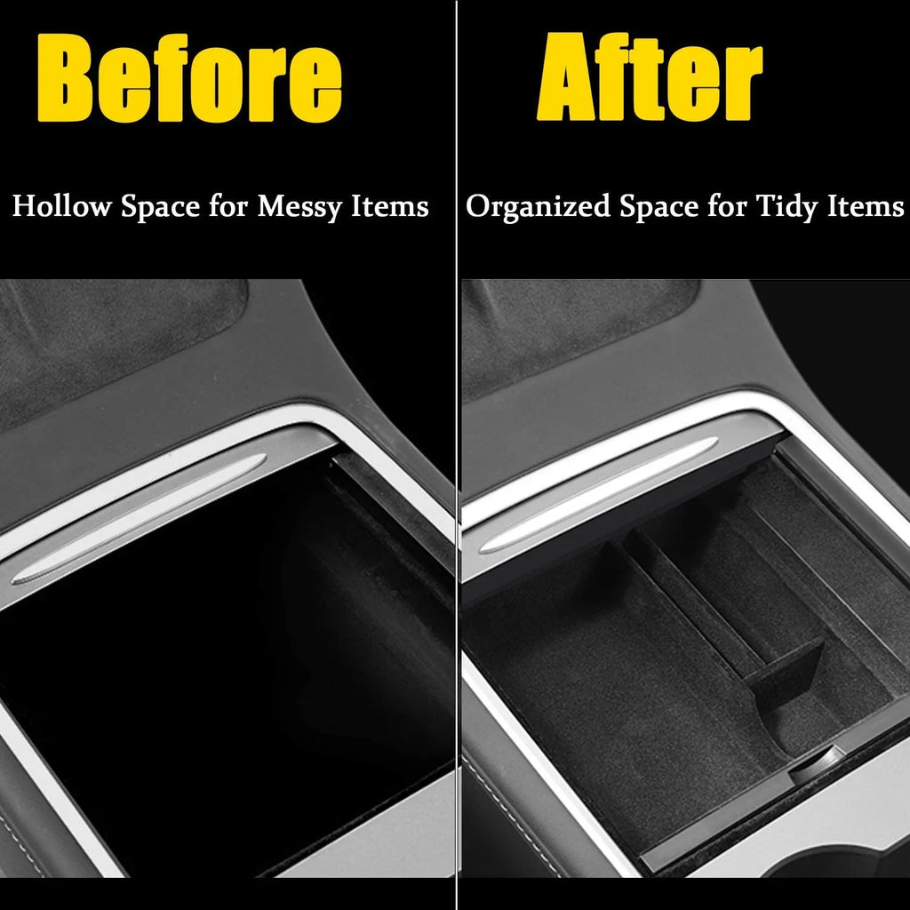 Center Console Organizer Tray Fit for 2021 2022 2023 Tesla Model 3/Y Armrest Storage Box Cubby Drawer Container Tesla Model 3 Model Y Accessories Interior Parts  Material Flocked Liner