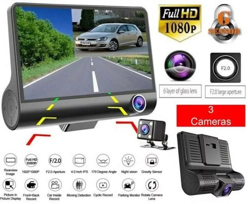 1080P 4" Dual Lens  Car  Rearview Video Dash Cam Recorder Camera G-Sensor