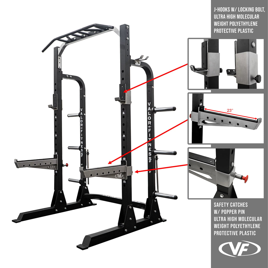 Valor Fitness Half Rack Squat Machine – 5 Position Multi-Grip Pull Up Station - Adjustable Height, Plate & Bar Storage, and Resistance Band Pegs – Max 1000 lbs – Power Rack Equipment --58