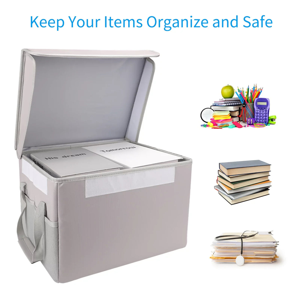 Irfora Fireproof Waterproof Storage Box, Ideal for Home Office Car, with Lid and Sturdy Handles