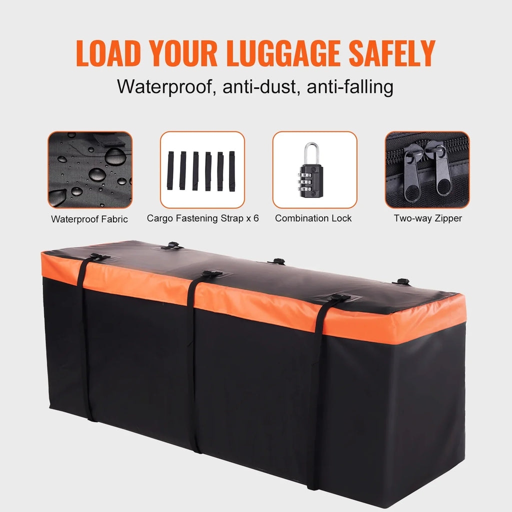 Hitch Mount Cargo Carrier 60x24x6in 500lb Foldable Steel Cargo Basket with Waterproof Bag Cargo Net Ratchet Straps Fits 2" Receiver