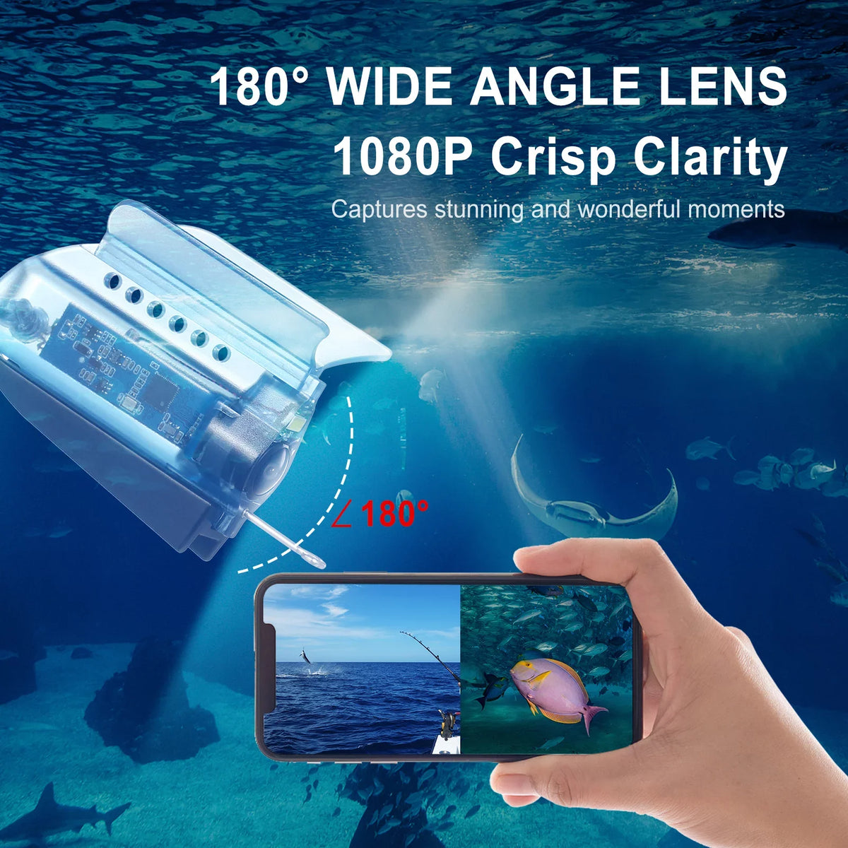Dcenta 1080P Underwater Fishing Camera with  Control Fishing Live Video Camera Fish Finder with 50M Cable Mobile Phone Holder Bait Cage Carry Case for Ice Lake Sea Boat Kayak Fishing