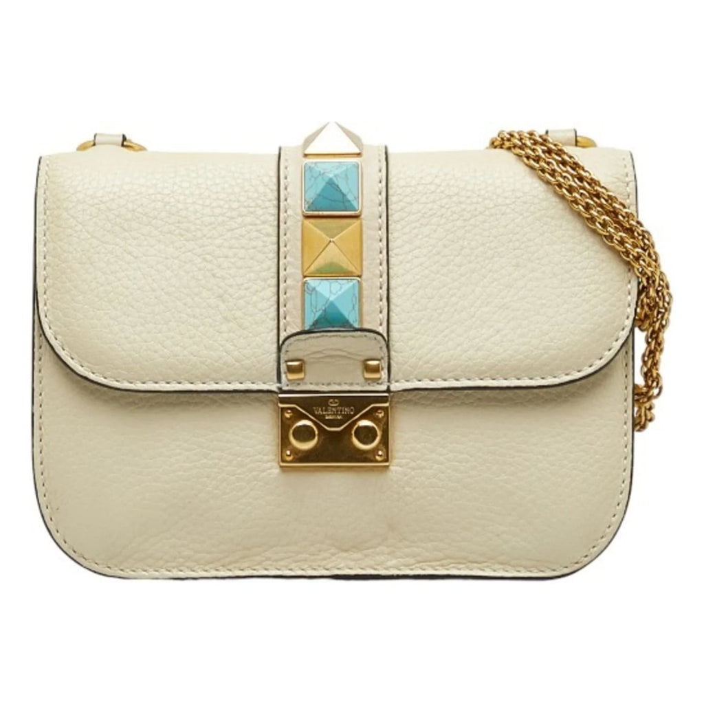 Pre-Owned Valentino Studded Chain Shoulder Bag Ivory Leather Women's  (Good)