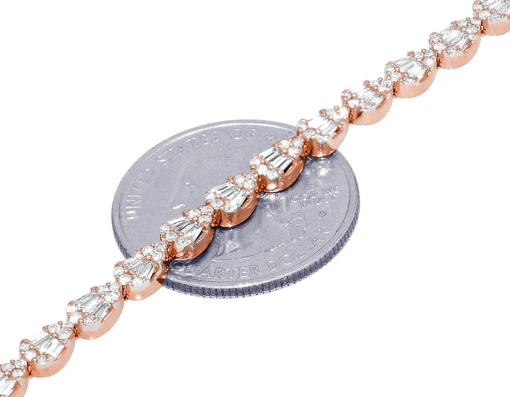 Tear Shaped Baguette Cluster 2.70  Diamond Tennis Link Bracelet Gold    4MM    7.75"