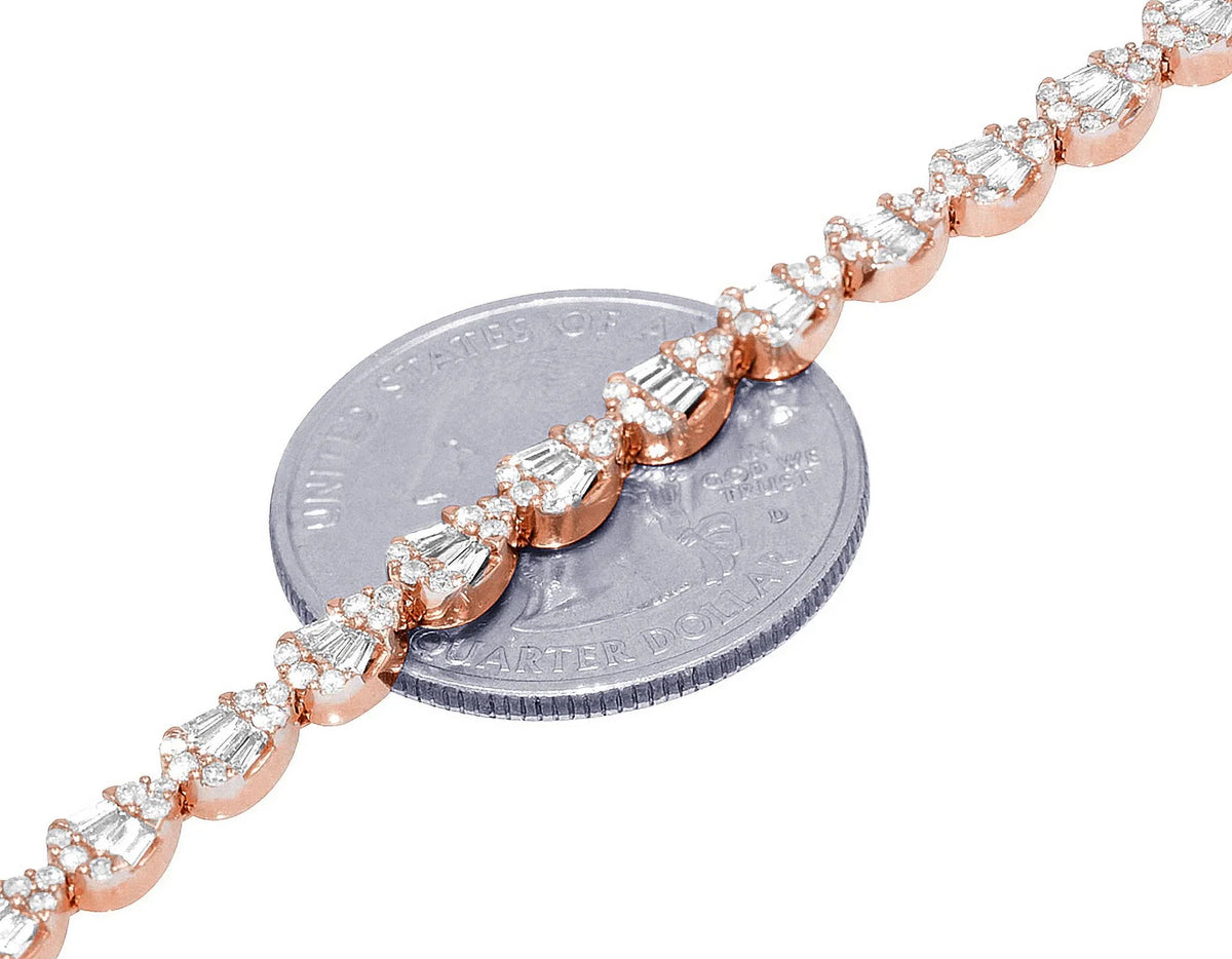 Tear Shaped Baguette Cluster 2.70  Diamond Tennis Link Bracelet Gold    4MM    7.75"