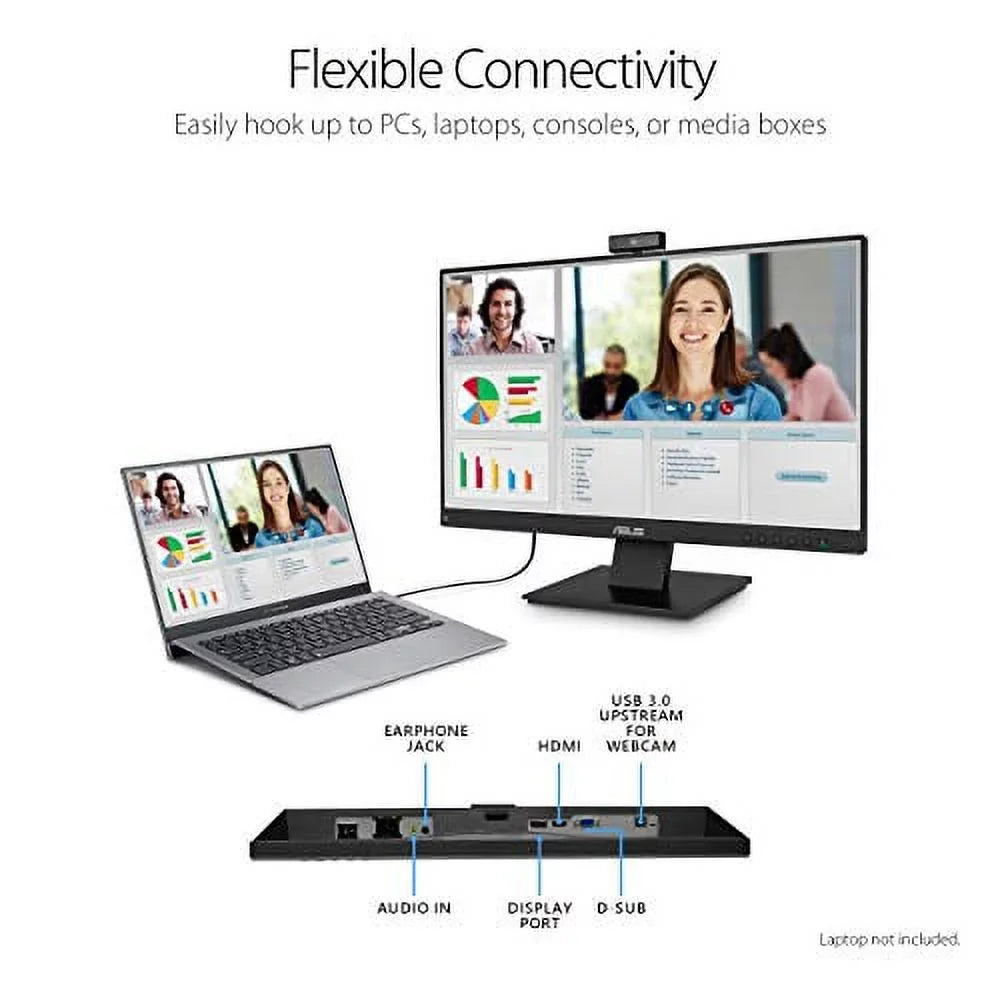 BE24EQK 23.8" Business Monitor with Webcam, 1080P Full  , Eye Care, DisplayPort , Frameless, Built-in Adjustable 2MP Webcam, Mic Array, Stereo Speaker, Video Conference