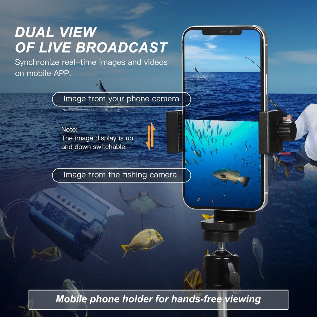 Dcenta 1080P Underwater Fishing Camera with  Control Fishing Live Video Camera Fish Finder with 50M Cable Mobile Phone Holder Bait Cage Carry Case for Ice Lake Sea Boat Kayak Fishing