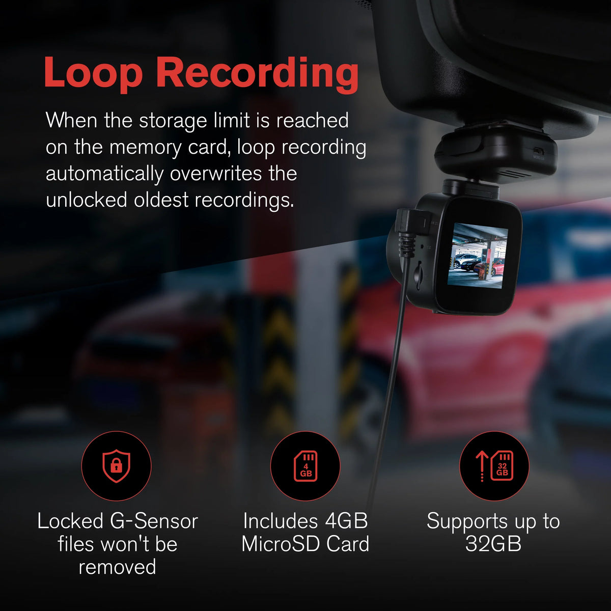 1080p Roadcam with App, 140 Degree Wide Angle Lense, 2.4"  Screen, G-Sensor Technology with Park and Record Mode, Loop Recording