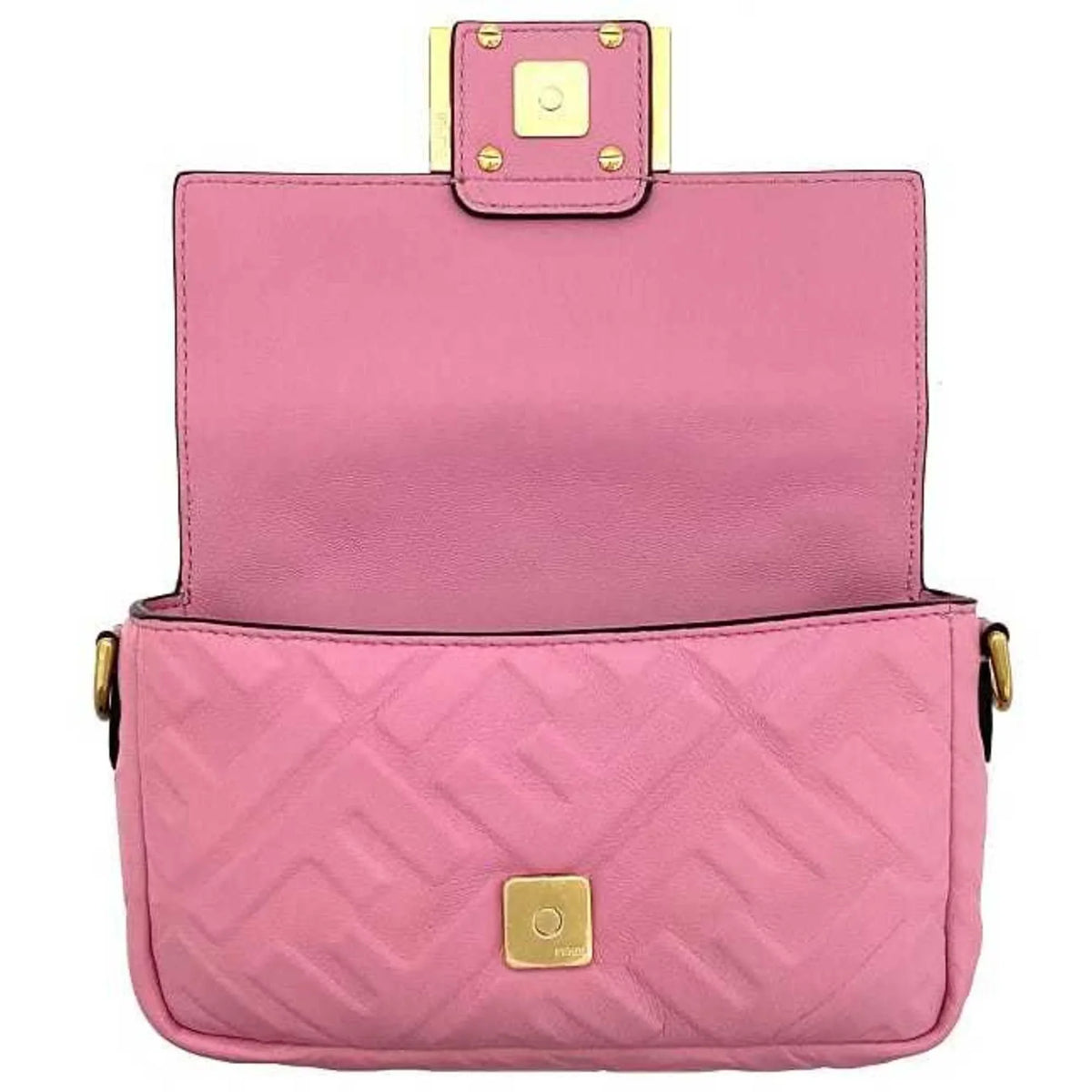 Pre-Owned Fendi Baguette Small Pink Gold 8BS017 Leather   Shoulder Bag  Embossed Ladies Chain (Like New)