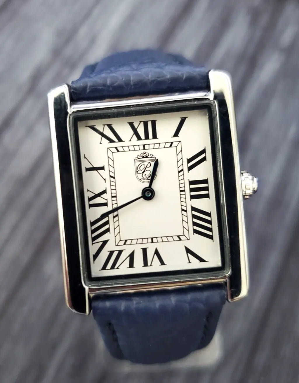 Pierre Lucerne 1888 Louie Must Tank Vintage Swiss Style Classic Mens Dress Watch Blue Band