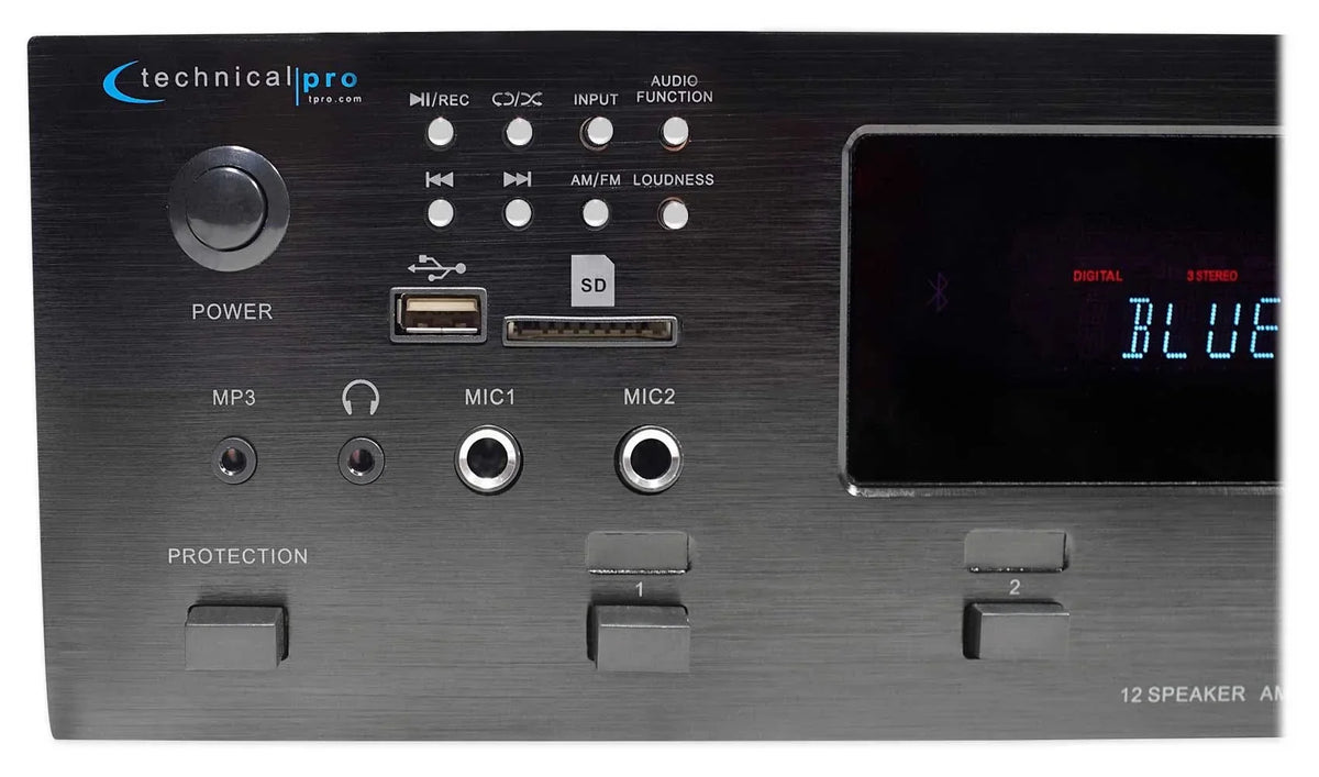 Technical Pro 6000w 6) Zone, Home Theater Bluetooth Receiver+12) 8" Speakers+