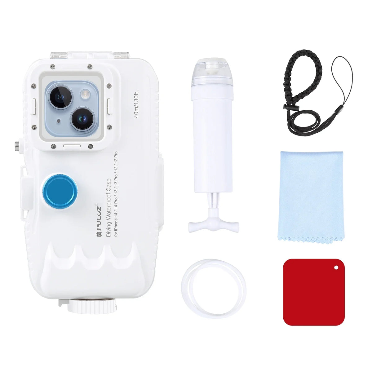 40M131ft Waterproof Phone Case Diving Case Smartphone Underwater Housing Protective Case with Red Filter Neck Strap Cleaning Cloth Replacement for 14/ 14 / 13/ 13 / 12/ 12 P