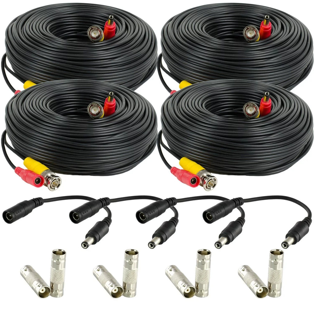 Amcrest 4-Pack 100 Feet Pre-Made All-in-One Siamese  Video and Power  Security Camera Cable with Two Female Connectors for 960H & - Camera and  (SCABLEHD100B-4pack)