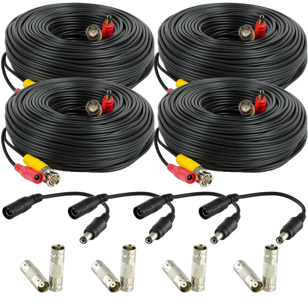 Amcrest 4-Pack 100 Feet Pre-Made All-in-One Siamese  Video and Power  Security Camera Cable with Two Female Connectors for 960H & - Camera and  (SCABLEHD100B-4pack)