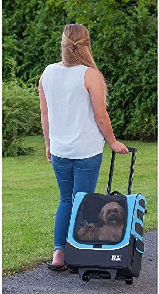 Travel Carrier, Car Seat For Cats/Dogs, Mesh Ventilation, Included Tether, Telescoping Handle, Storage Pouch, Ocean Blue, Extra Large Plus Traveler (PG1280OB)