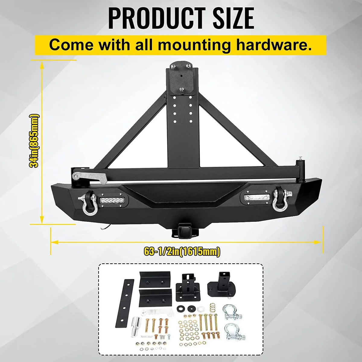 Textured Black Rear Bumper w/ Tire Carrier+ Lights for 07-18 Jeep Wrangler