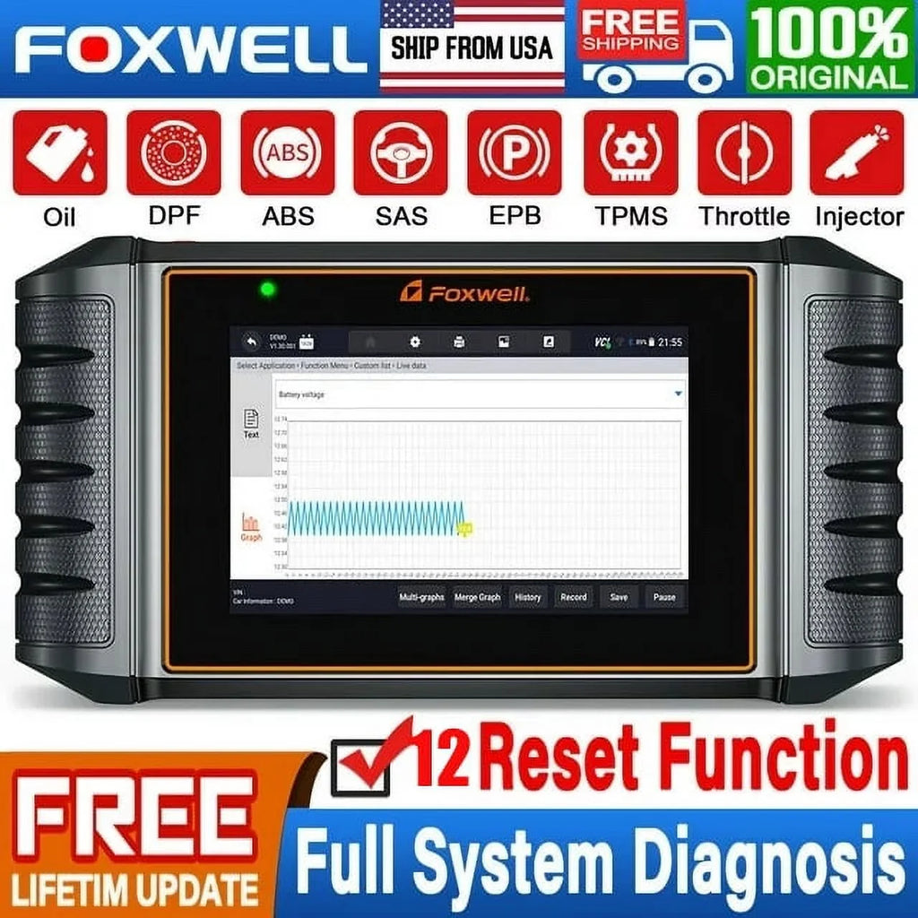 Foxwell NT726 OBD2 Scanner All Systems Diagnostic Tool  Bleeding  Calibration Oil  Throttle Reset 12 Maintainence Services Car Code Reader Free Update with a 5.5inch Touchscreen