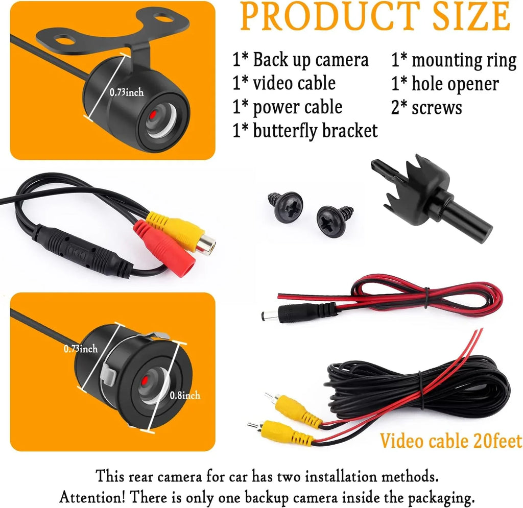 Car Reverse Backup Camera - [ Night Vision] [170°Wide Angle] Front Side Rear View Camera with Dual Purpose Design -