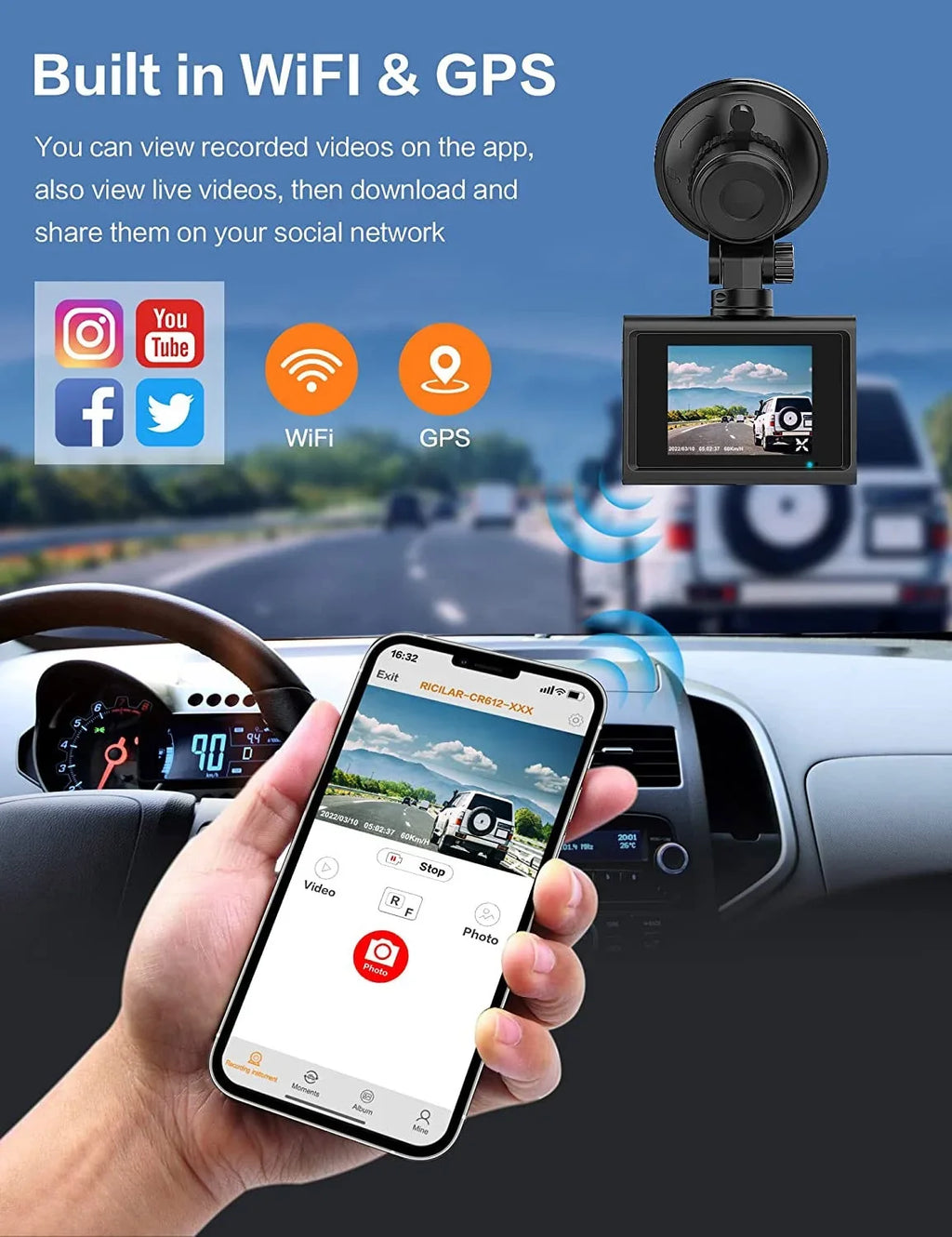 4K Front and Rear Dash Cam for Cars, Dual Dash Cam with  Card, 2 Inch Dash Camera with  , Night Vision, Loop Recording, Parking Mode, Wide Angle, 64GB  Card Included