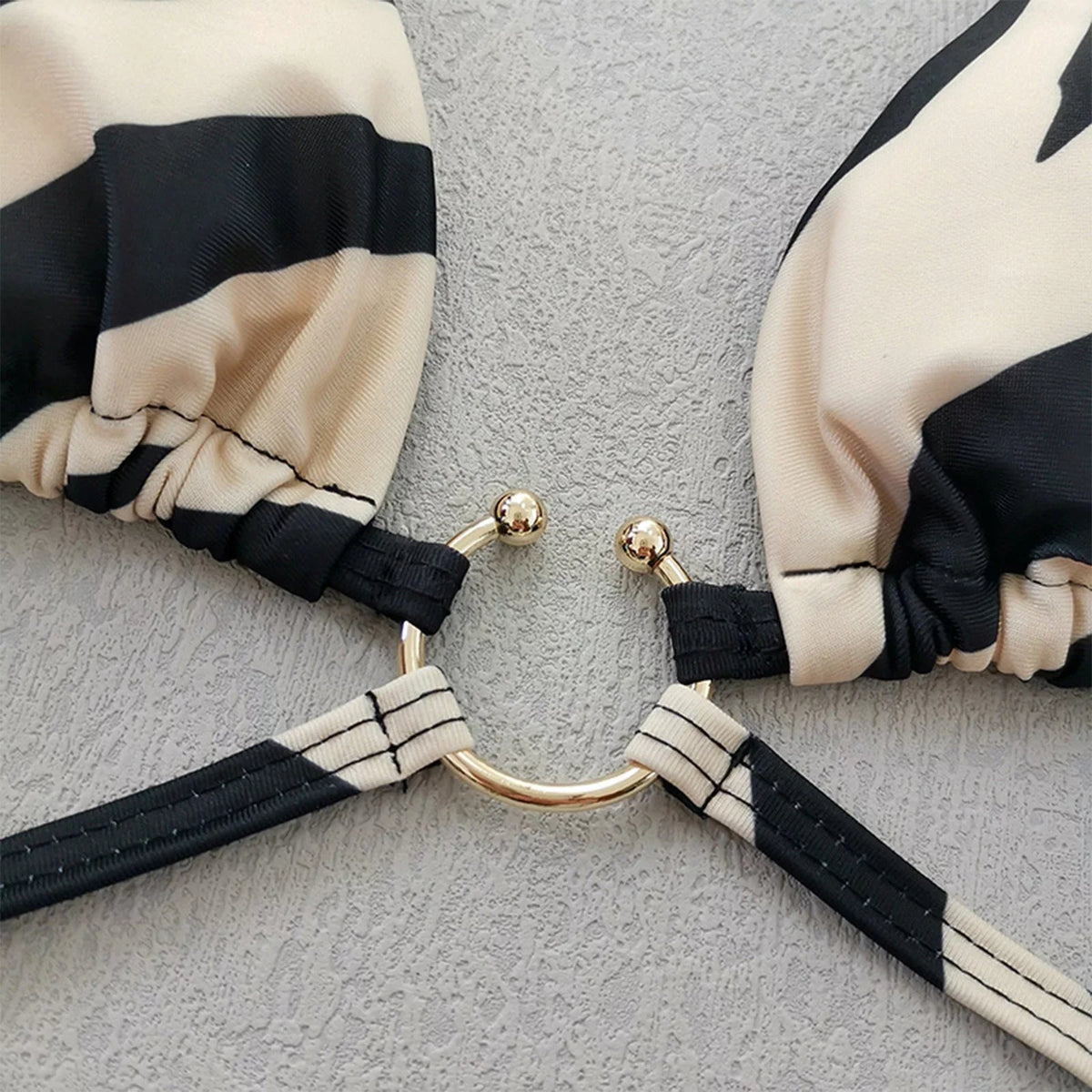 Swimsuits for Women Sexy Panda Two Color Striped Lace Up Split Bikini Swimsuit