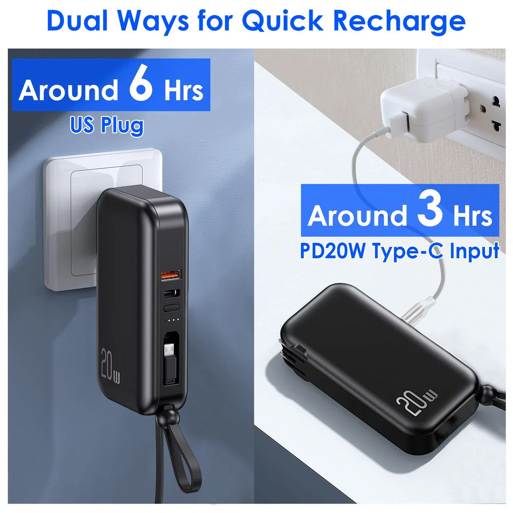 10000mAh iMounTEK Portable Charger 3 Inbuilt CablesType-C//Micro- PD20W QC18W Fast Charging 5 Outputs External Battery Pack Fit For IOSPhone 14 Android