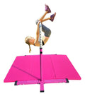 Athletic Bar Expandable Gymnastics Kip Bar for Kids with 6’x4’ Gymnastics Mat and Cushioned Handrail, Height Adjustable 3 to 5  Horizontal Bar, Gymnastic Bar for Junior Gymnasts Training Bar Pink
