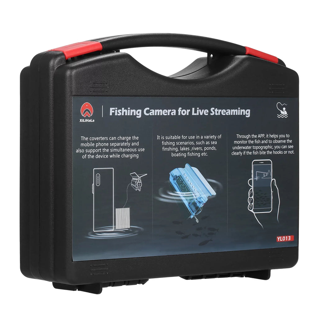 Dcenta 1080P Underwater Fishing Camera with  Control Fishing Live Video Camera Fish Finder with 50M Cable Mobile Phone Holder Bait Cage Carry Case for Ice Lake Sea Boat Kayak Fishing