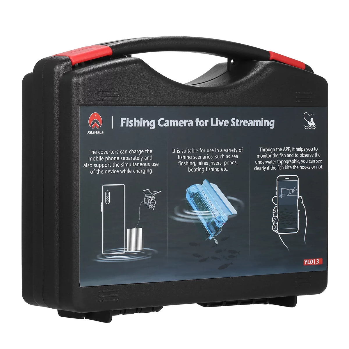 Dcenta 1080P Underwater Fishing Camera with  Control Fishing Live Video Camera Fish Finder with 50M Cable Mobile Phone Holder Bait Cage Carry Case for Ice Lake Sea Boat Kayak Fishing
