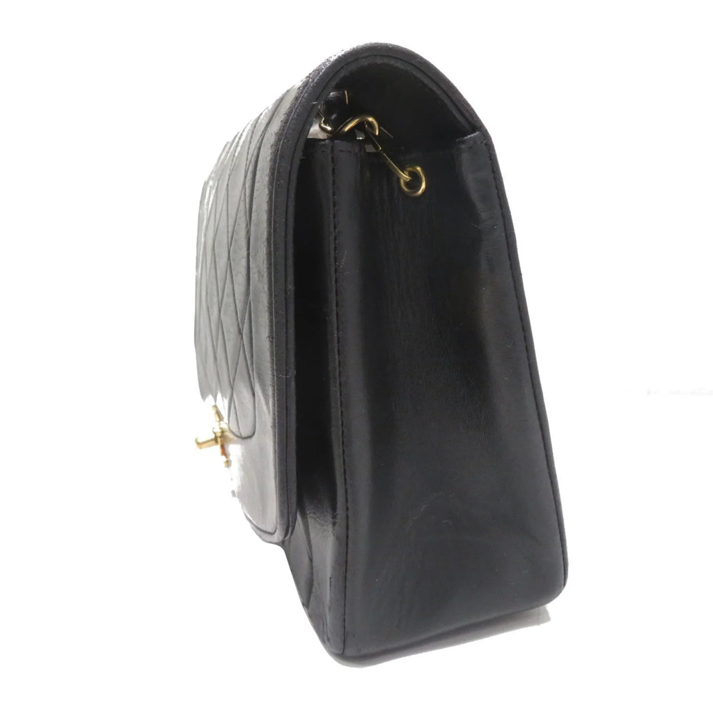 Pre-Owned  Chanel Matelasse Diana Chain Shoulder Bag Black Lambskin Women's Men's (Fair)