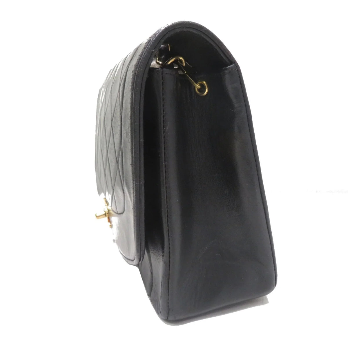 Pre-Owned  Chanel Matelasse Diana Chain Shoulder Bag Black Lambskin Women's Men's (Fair)