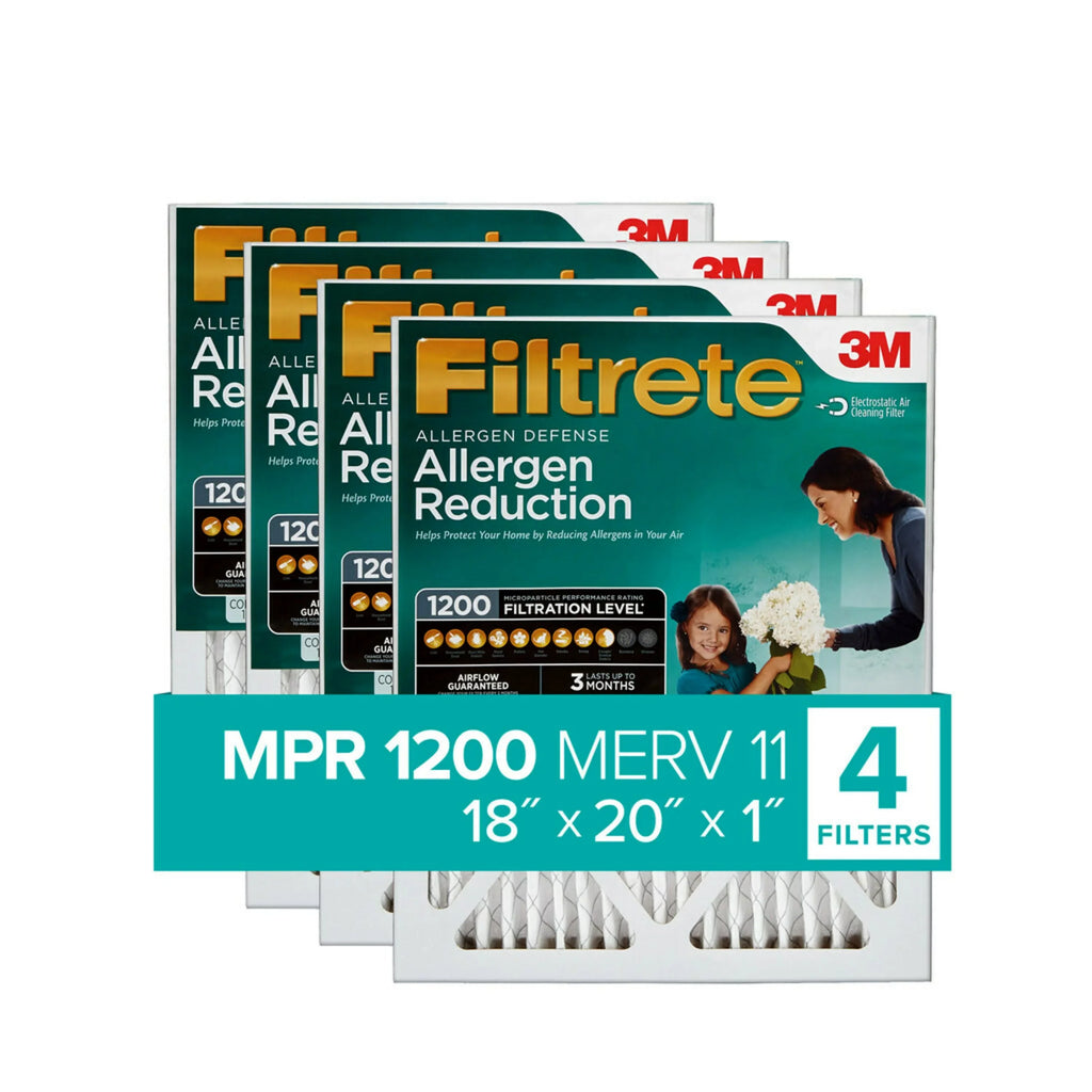 Filtrete by 3M 18x20x1,  11, Allergen Reduction  Furnace Air Filter, 1200 , 4 Filters