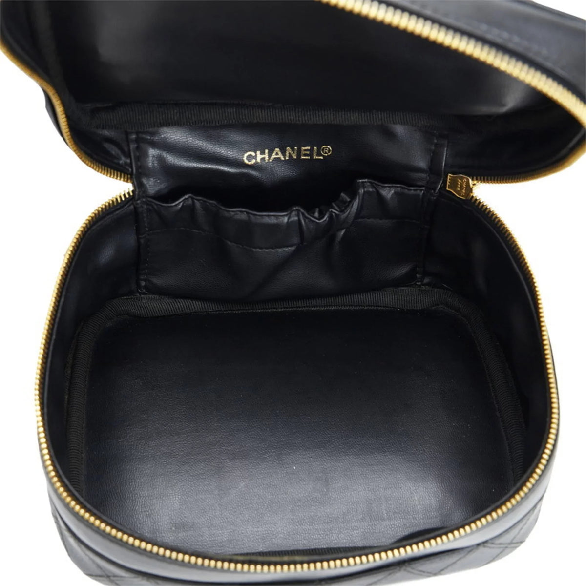Pre-Owned Chanel Cocomark Bicolore Vanity Bag Handbag Black Lambskin Ladies  (Fair)