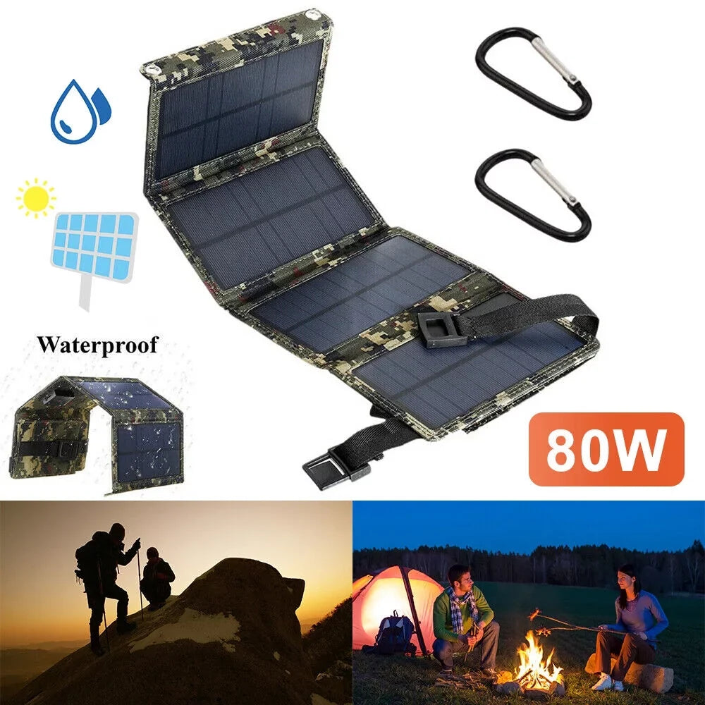 Paddsun Outdoor 80W  Solar Panel Folding Power Bank Camping Hiking Phone Charger