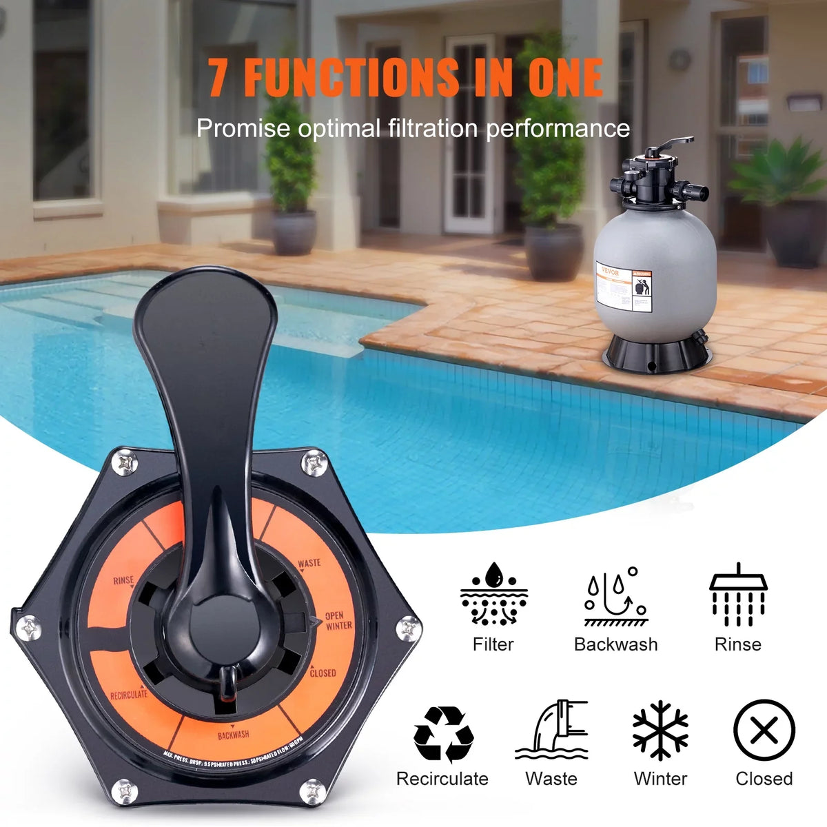 Swimming Pool Sand Filter 19" Above Inground Sand Filter with 7-Way Valve