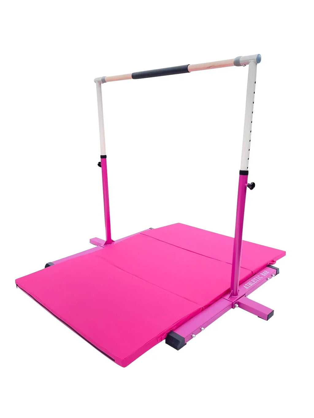 Athletic Bar Expandable Gymnastics Kip Bar for Kids with 6’x4’ Gymnastics Mat and Cushioned Handrail, Height Adjustable 3 to 5  Horizontal Bar, Gymnastic Bar for Junior Gymnasts Training Bar Pink